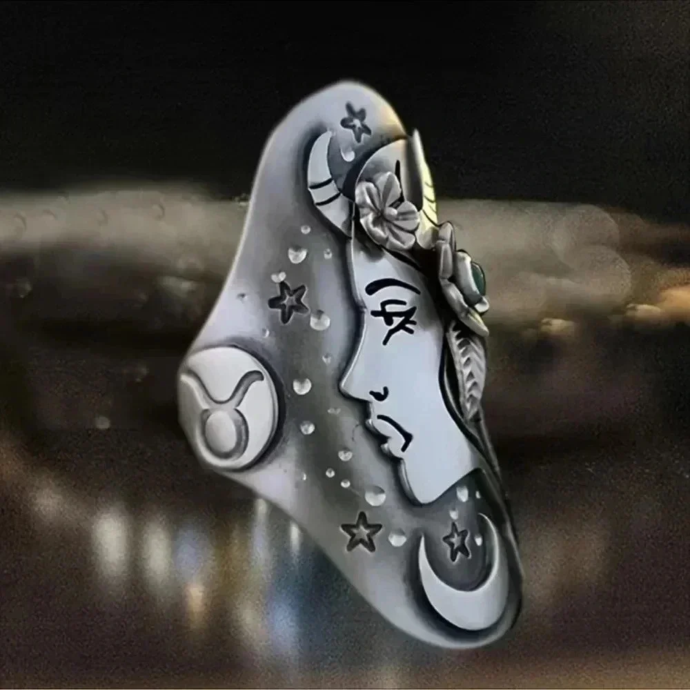 Silver Bohemian Woman Face Silver Ring